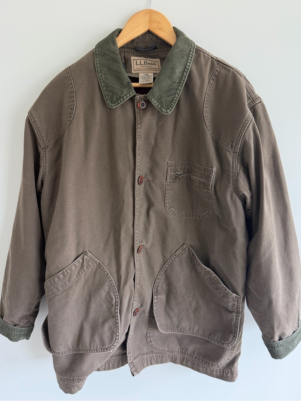 L.L.Bean Made in USA Field Coat Large Removable Plaid Liner Barn Jacket